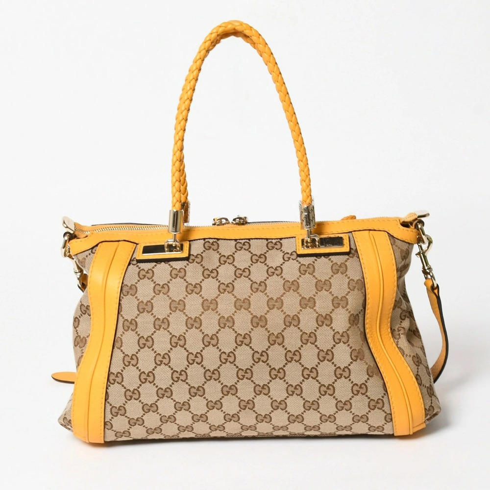 Gucci shoulder handbag GG canvas Bamboo Bella leather Beige Cream